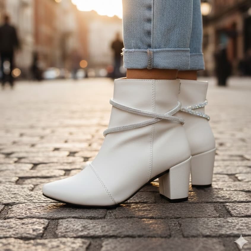 Bota Feminina Com Strass Salto Grosso Médio Bloco Ref. 20/131