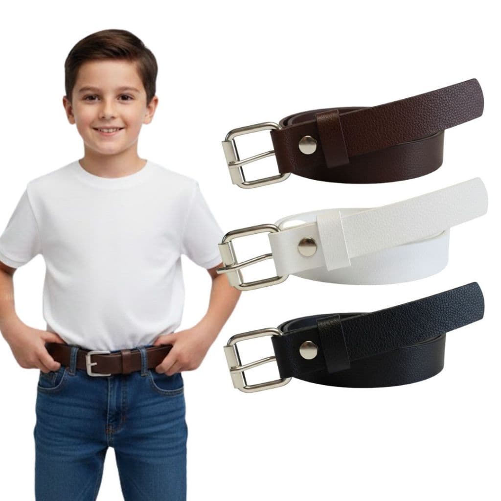 Kit 3 Cintos Infantil Masculino Moda Kids Estilo Social Couro Sintético Fivela Prata 2cm largura - Mateus