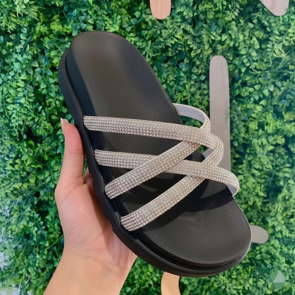 Sandalia Feminina Bloguerinha Rasteira Papete Luxo Strass Casual