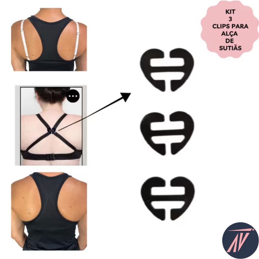 Kit 3 Clips Junção Alça Sutiã Regulador Modelo Coração Levanta 10 mm – Clip Nadador