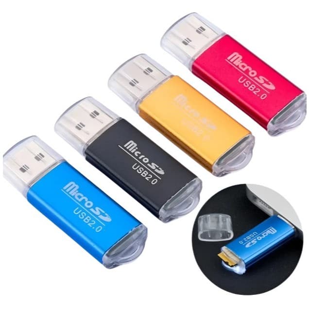 Kit 2 Mini Leitor Cartão Microsd Usb 2.0 Metal Plug Play Colorido Sortido 9400