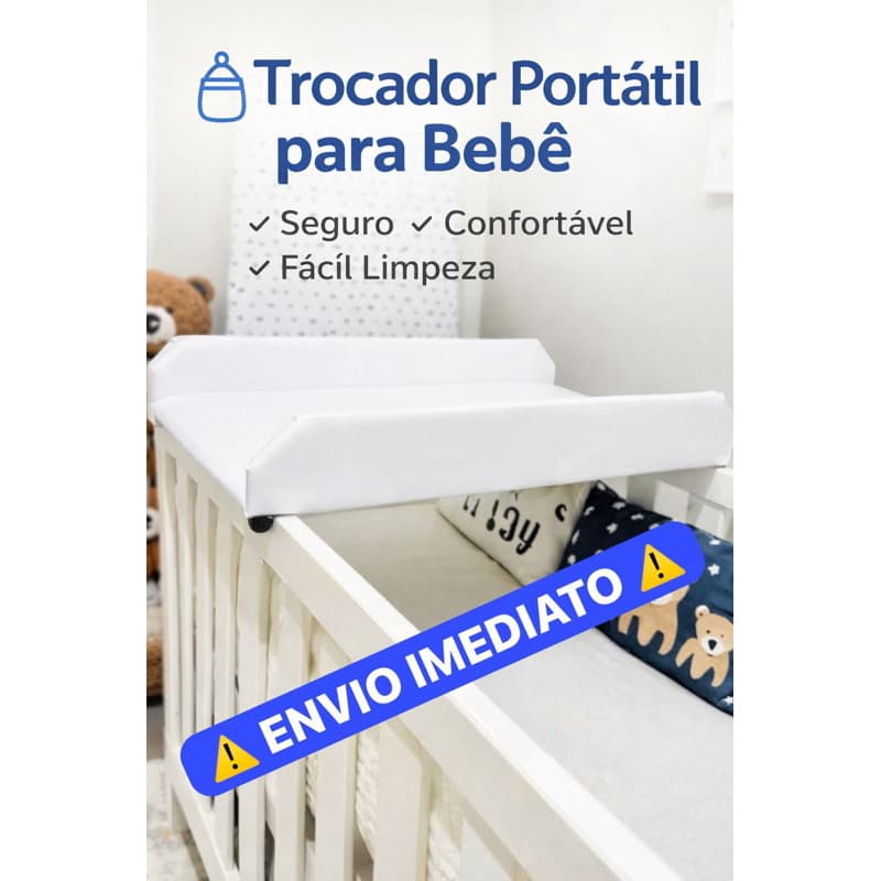 Trocador Portátil Almofadado MDF Courino Seguro Berço Americano Cômoda Suporte Banheira Fácil Limpeza Cores Variações