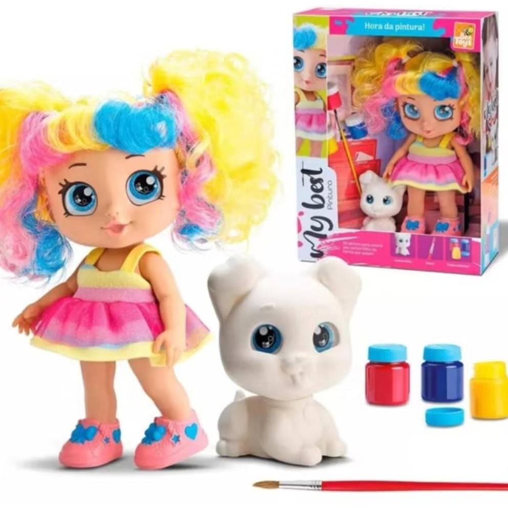 Boneca Pintura My Best Com Acessórios 1 Pincel 3 Tintas 1 Cachorrinho - Bee Toys -