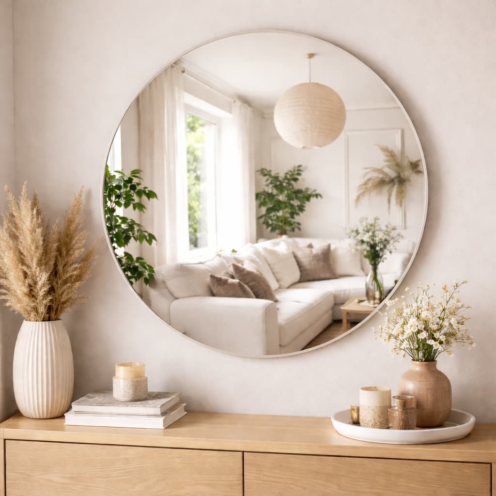 Espelho Redondo de Parede Vidro Lapidado até 60cm Decorativo Banheiro Sala Quarto