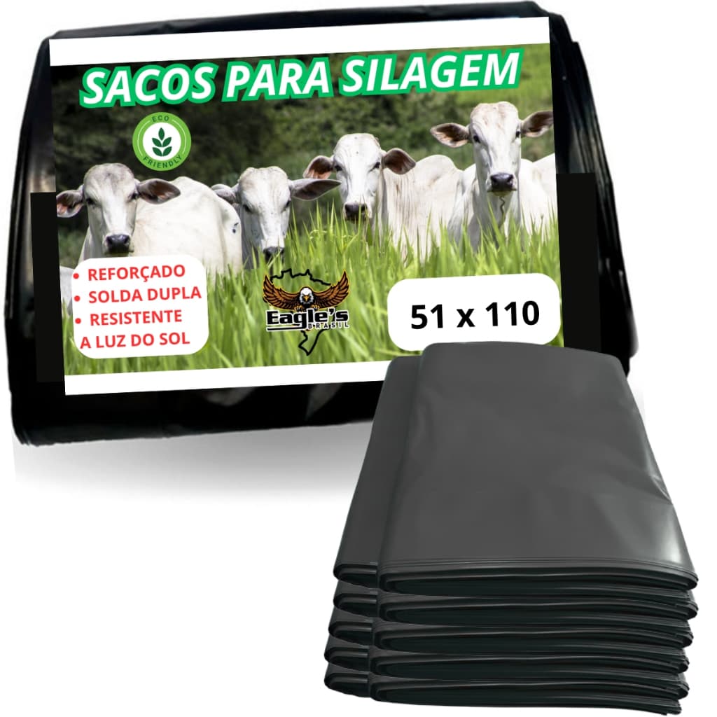 Sacos Para Silagem Preto 51x110 - 200 Micras 50 Unidades Com Abraçadeiras