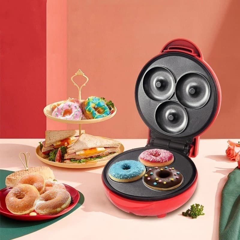 Mini Máquina de Donuts Elétrica 3 Furos - Cozimento Rápido 110V