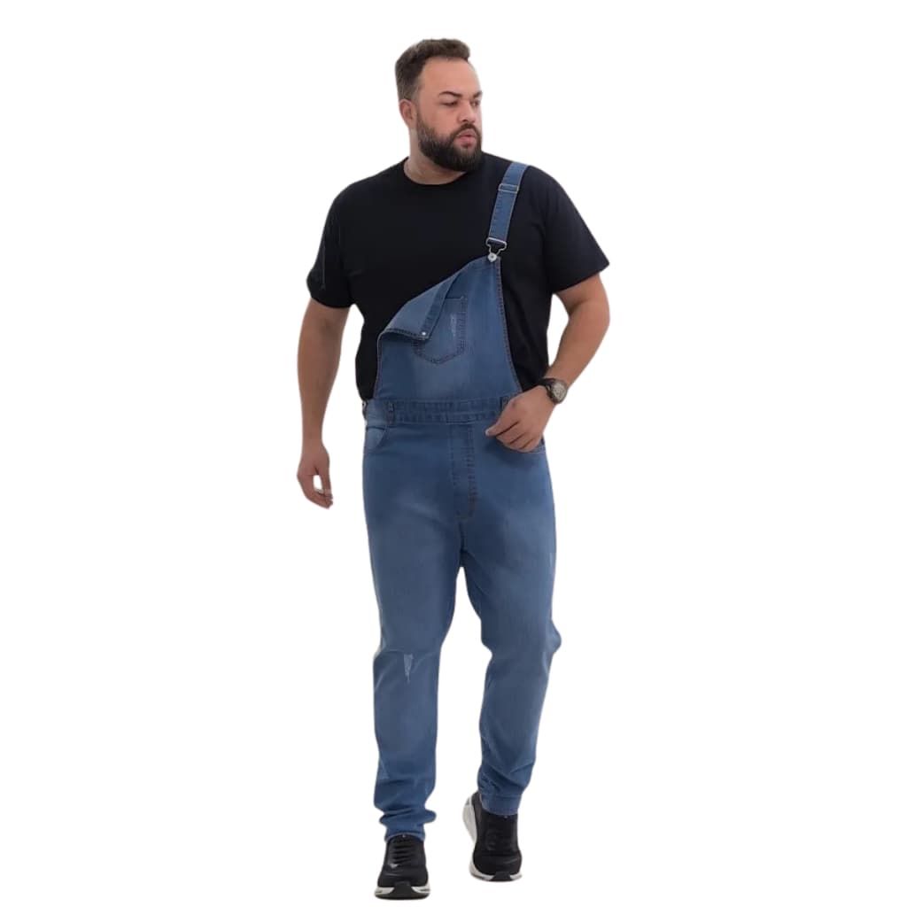 Macacão Jardineira Masculino Plus Size Jeans Claro