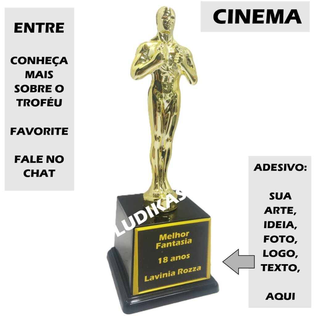 Troféu Estatueta Cinema Ouro 21cm BV5 {Personalizo} Homenagem Atriz Elenco Bastidores Fantasia