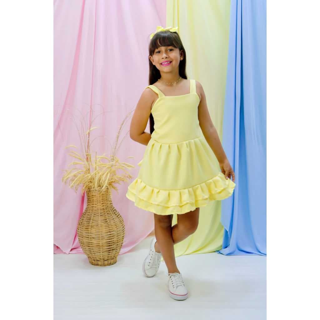 Vestido Infantil Menina Com Dois Babados E Laço nas Costas Rodado Tamanho 4,5 6,7 8,9 Anos