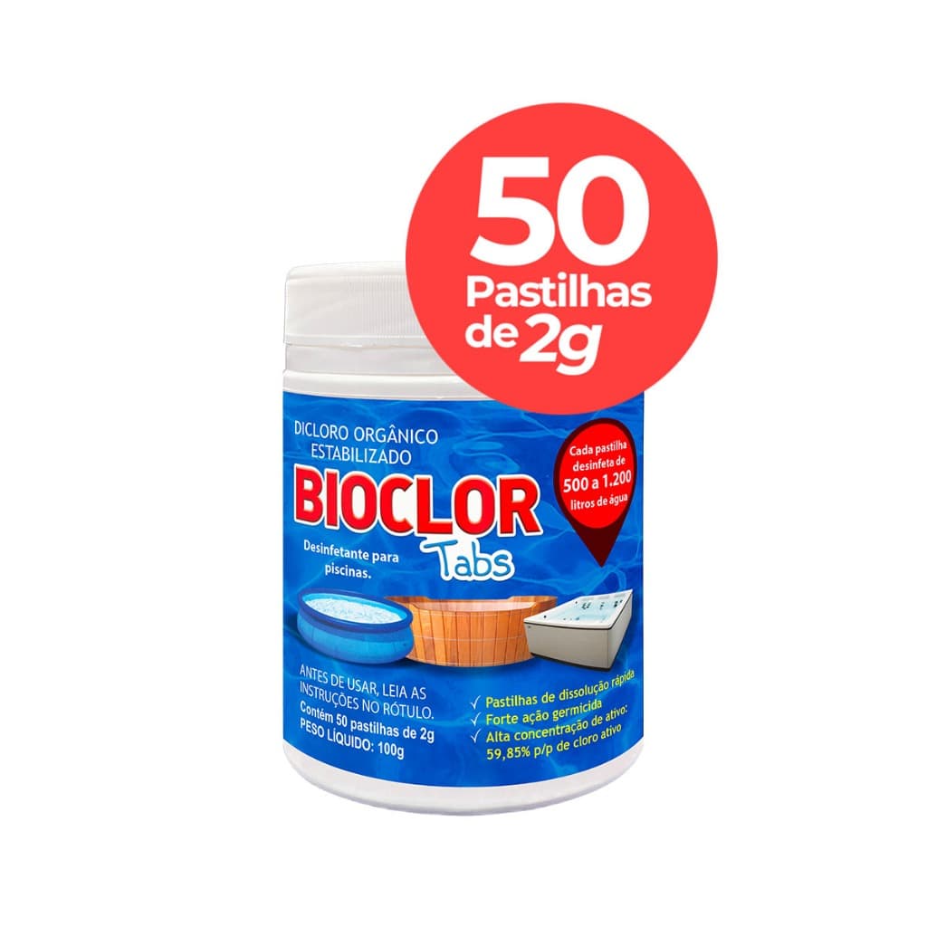 50 Mini Pastilhas De Cloro P/ Limpeza de Piscina Plásticas Infláveis - Bioclor Tabs
