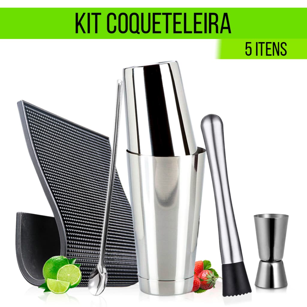 Kit Coqueteleira Boston Inox Profissional Completo Barman Drinks e Caipirinha Bares Praia Churrasco