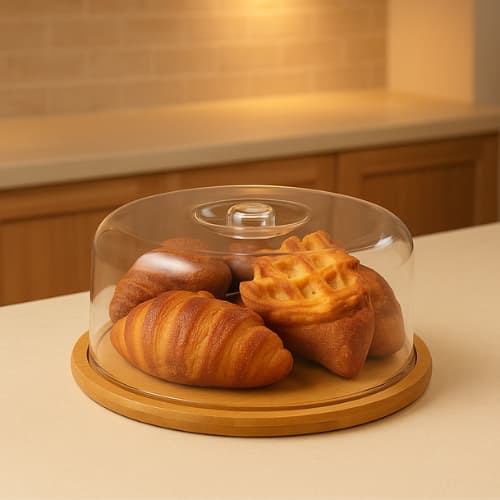 Porta Bolo Boleira de Bambu com Tampa Acrílica Boleira Decorativa Mesa Posta Utilidades Domésticas