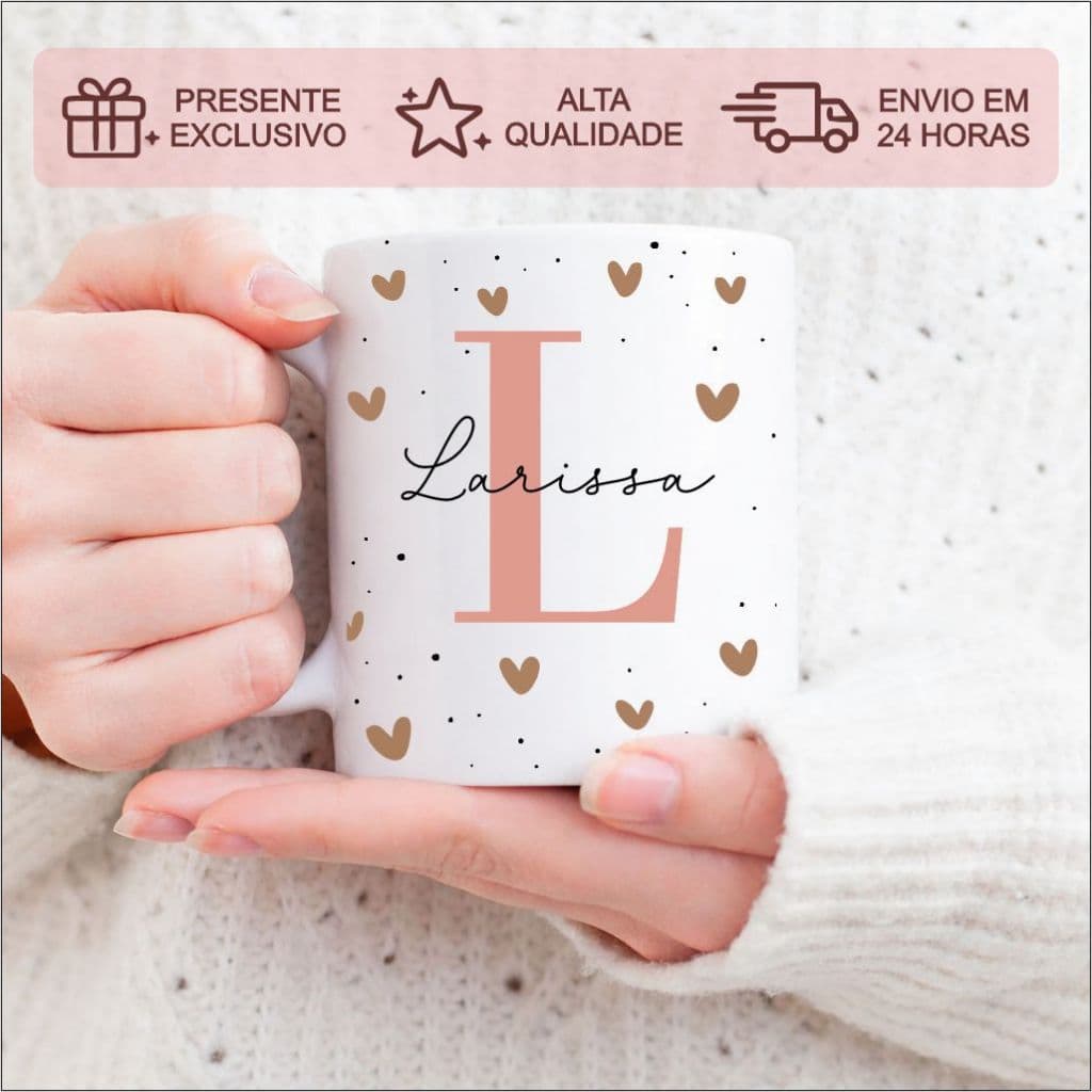 Caneca Personalizada com Nome e Letra Inicial - Presente Exclusivo Feminino