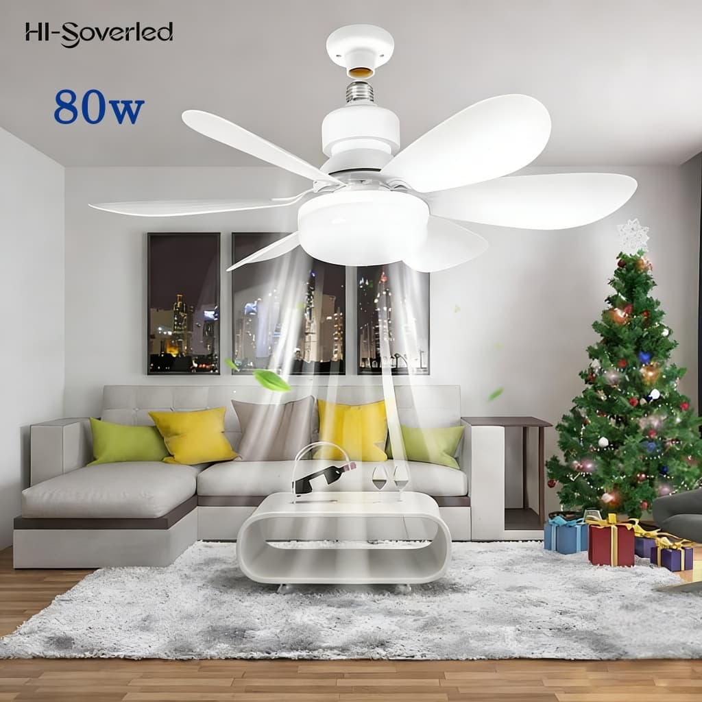 Ventilador de Teto com Lâmpada LED 80W 52CM, Super Silencioso, 6 Hélices, Bivolt