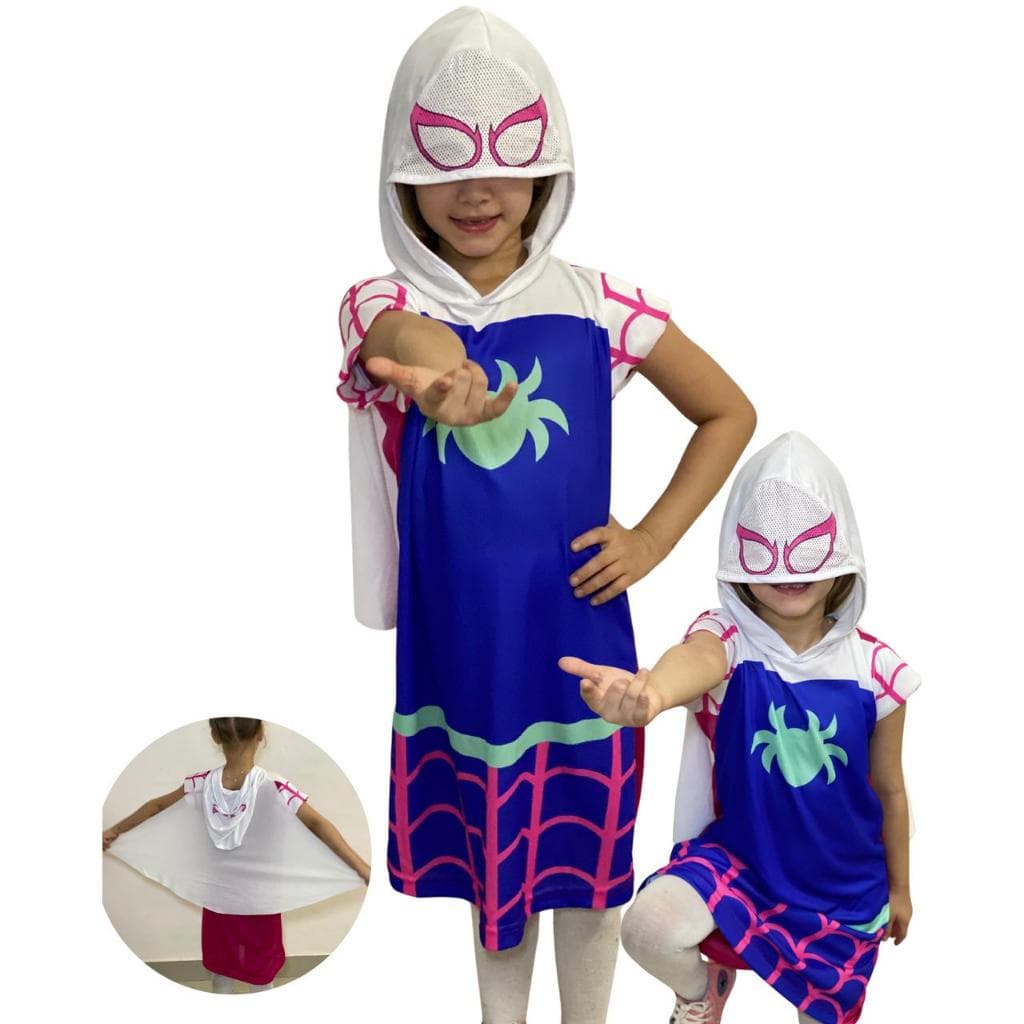 Fantasia Infantil Mulher Aranha Capa Capuz Mascara
