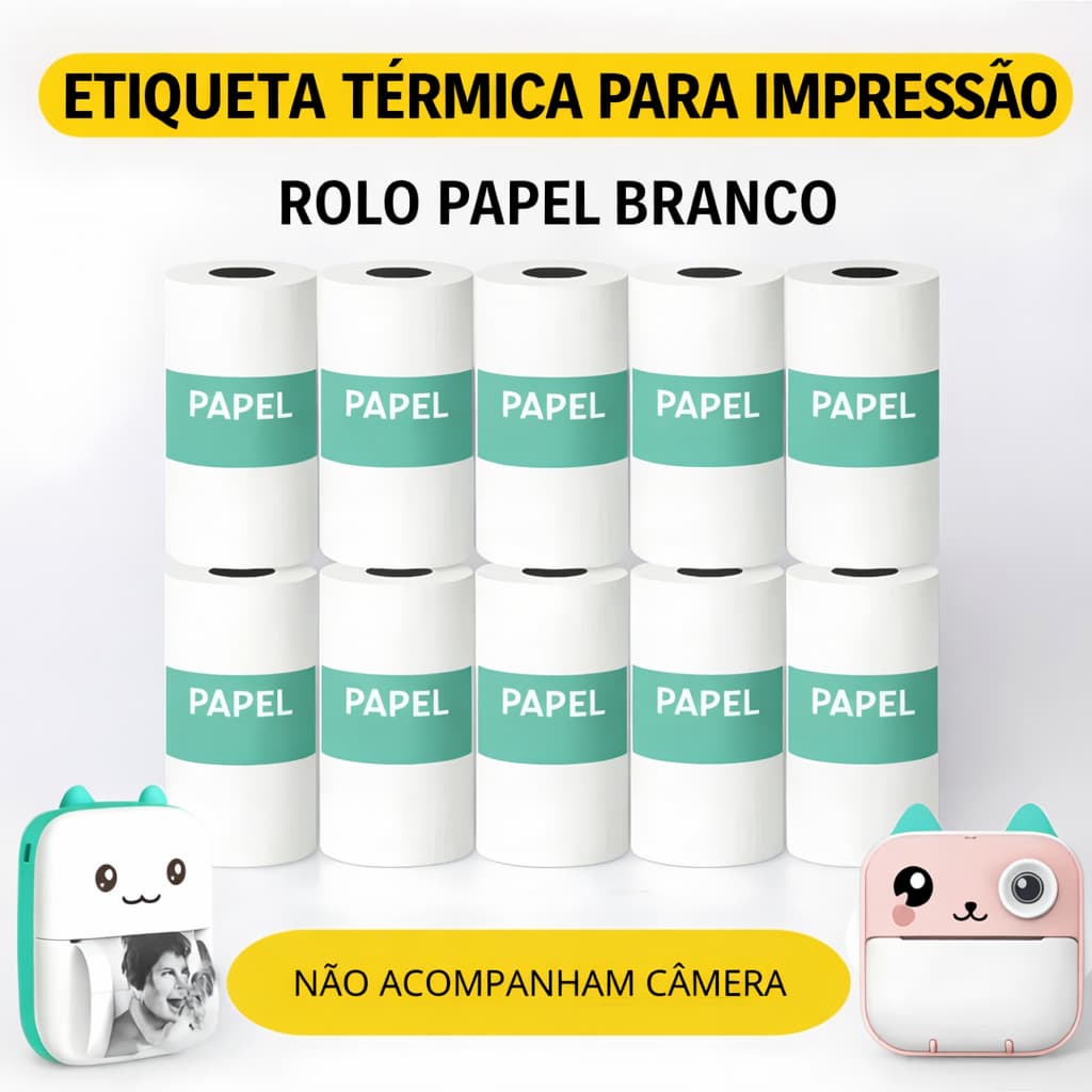 Kit Rolos Refil Papel Térmico para Mini Impressora Câmera Instantânea Impressão Nítida Não Adesivo