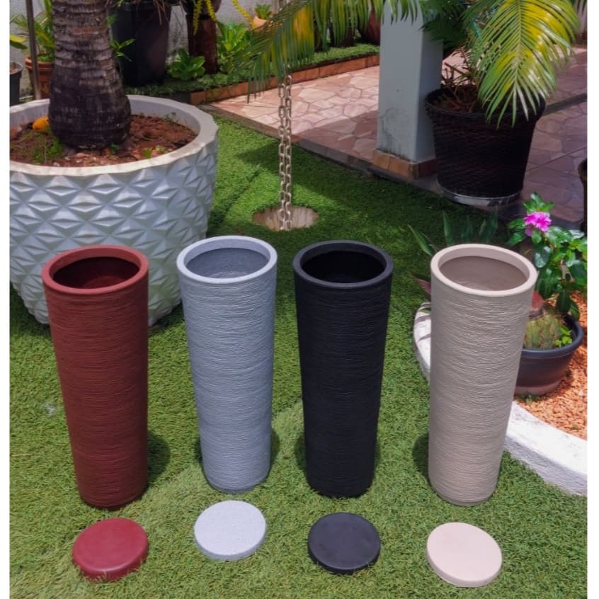 Vaso para plantas e decoração (em polietileno)- Coluna Ibiza PP Texturizada (com prato coletor)