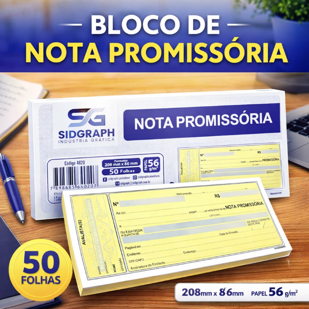 Kit 1 2 3 5 10 Bloco Talão Nota Promissoria Com Canhoto Avalista 50 Folhas Bloco Profissional Grande