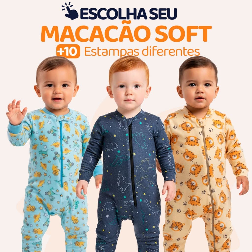 Escolha Seu Macacão Bebe Menino Roupa Inverno Soft Peluciado Com Zíper Quentinho e Confortável L09