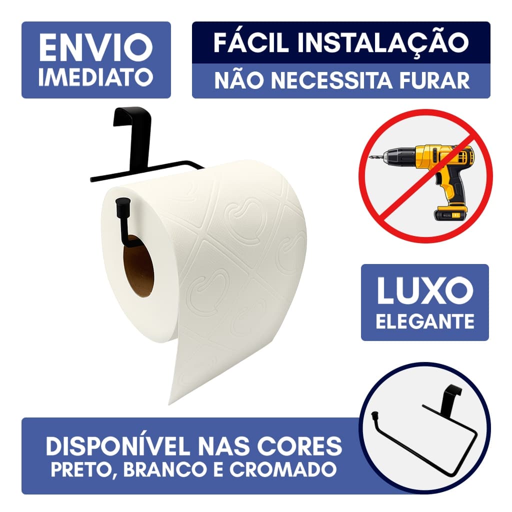 Suporte Porta Papel Higiênico Sem Furo Simples Encaixe Caixa Acoplada Resistente Papeleira Premium