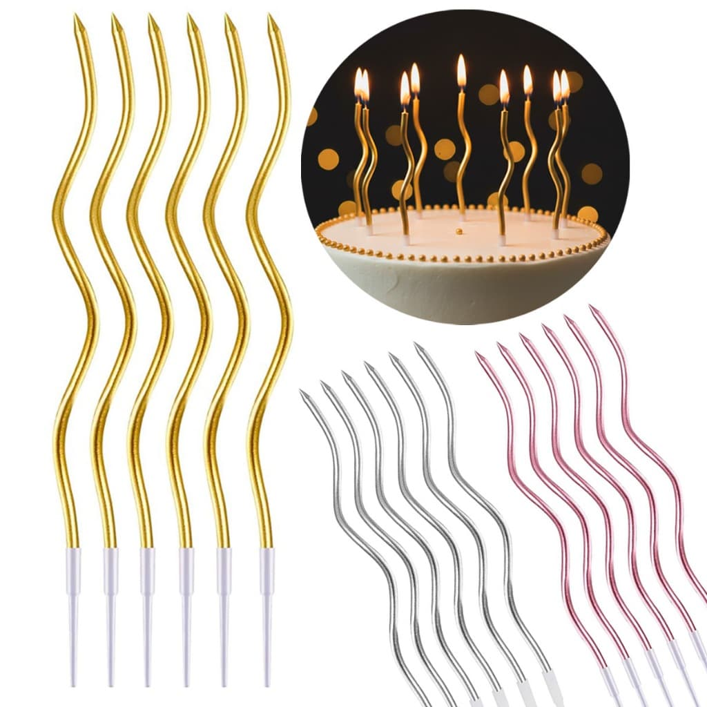 6 12 Vela Espiral Palito Aniversário Metalizada Bolo Ondulada Festas Decoração