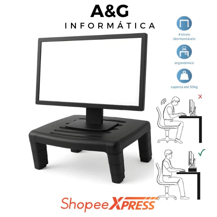 Base para Monitor Notebook NR-17 Produto Ergonômico para Empresas BM-50BK Preto C3Tech