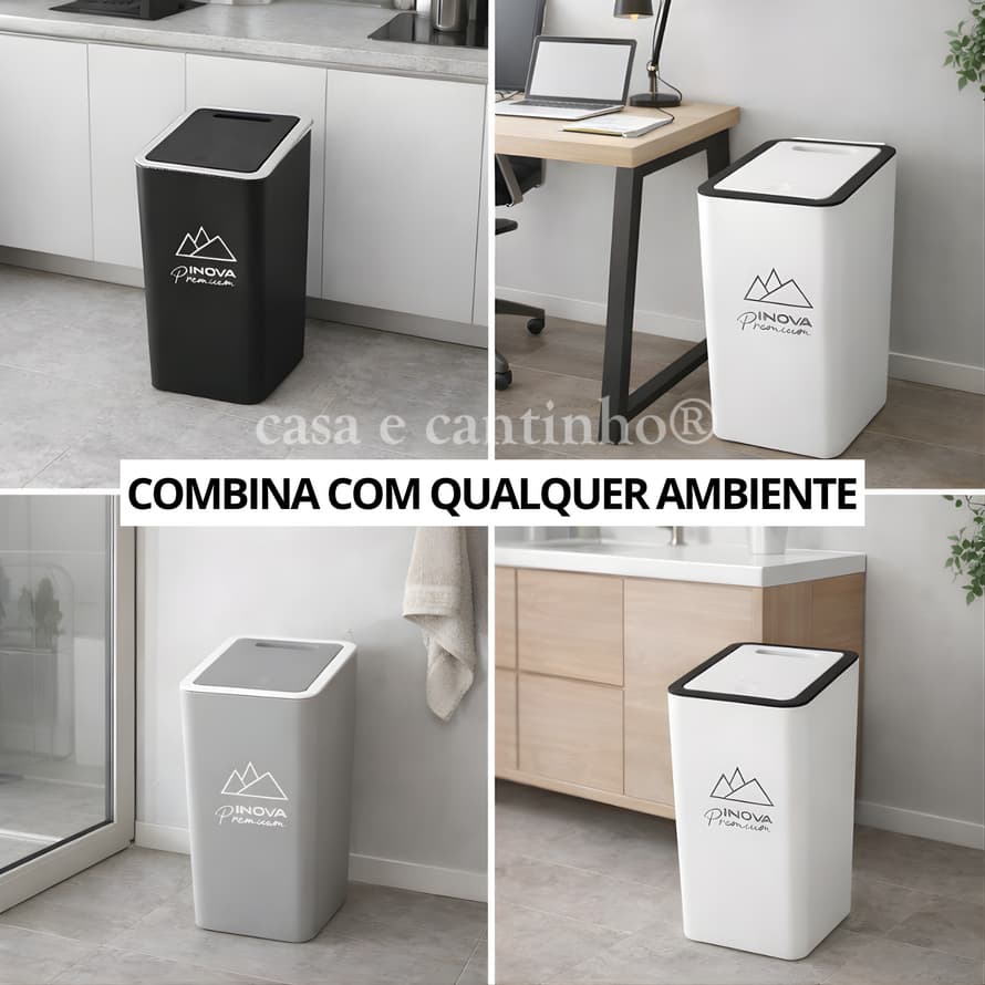 Lixeira de Compacta 15L com Tampa Click Premium Para Escritório Cozinha Multiuso