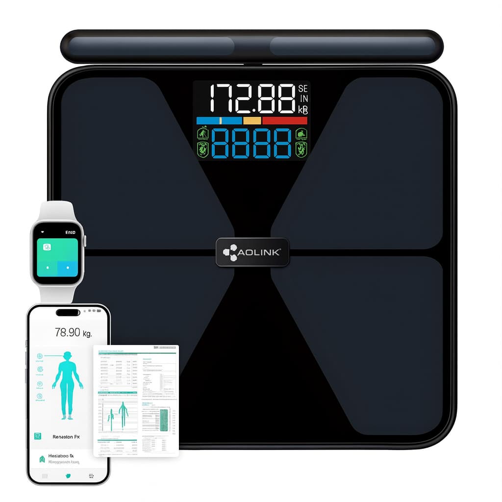 Balança Corporal Digital Profissional App Wifi+ BT 8 Sensores 55 Métricas Aolink A55-S
