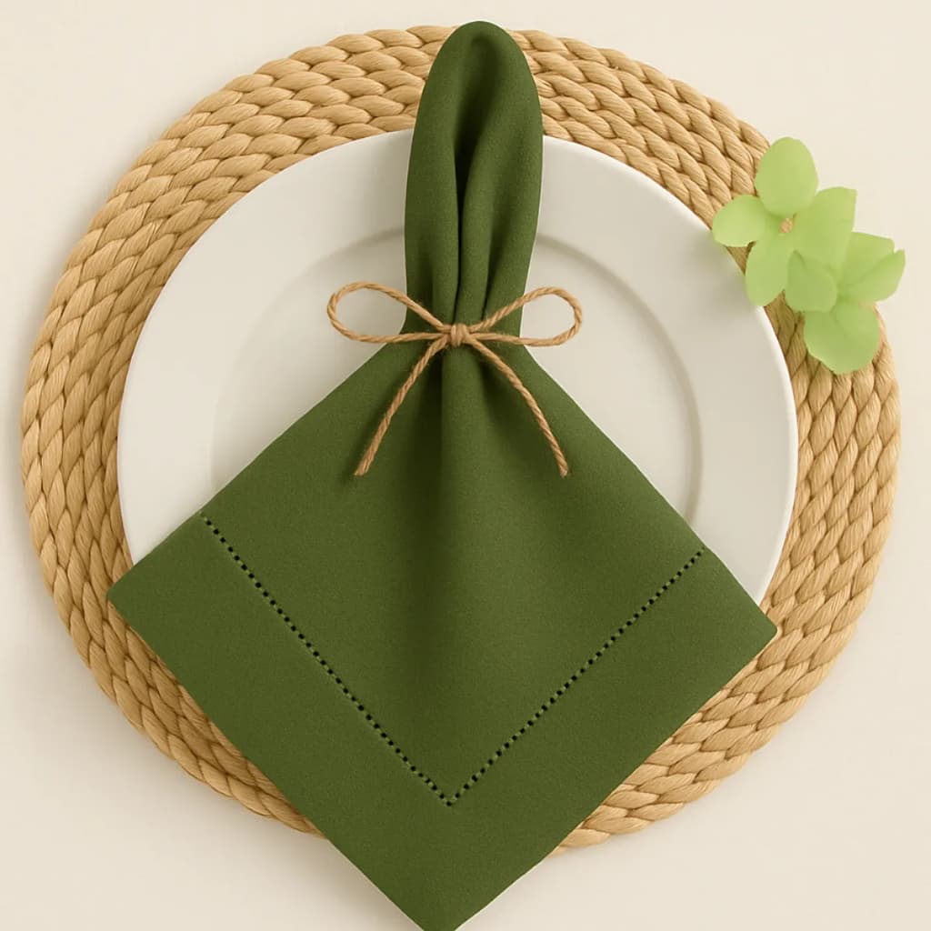 Kit 6 Guardanapos Ponto Ajour 40x40 Verde Oliva Mesa Posta