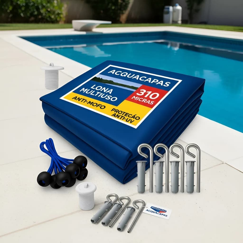 Capa para Piscina Acquacapas 300 Micra 6,5x3,5 Térmica+limpeza+proteção Uv+kit de Instalação 3,5x6,5