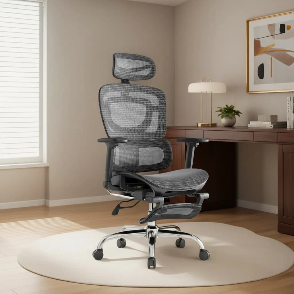 Cadeira Escritório Ergonômica Mônaco BT07/WT07 Luvinco Malha Respirável Lombar Adaptável Apoio Pés