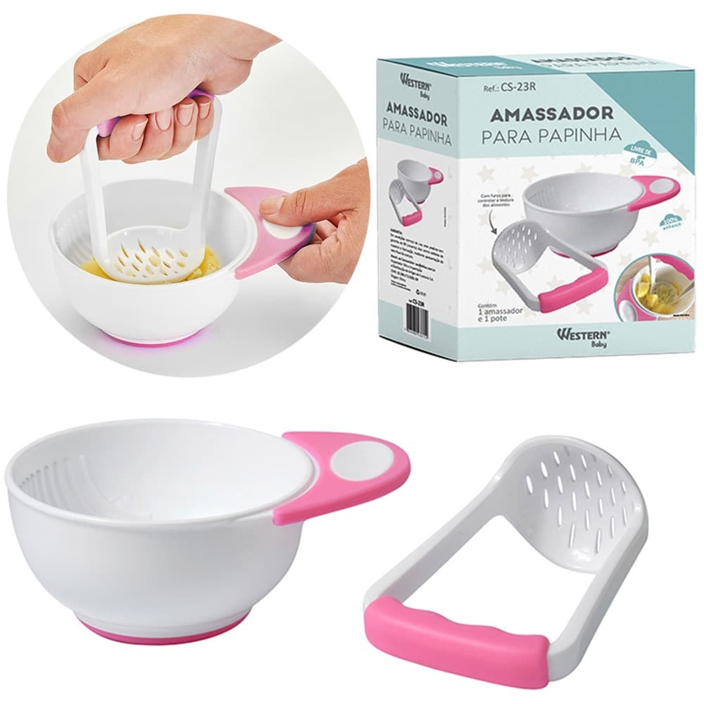 KIT ALIMENTACAO / PAPINHA TIGELA COM AMASSADOR DE PLASTICO NA CAIXA