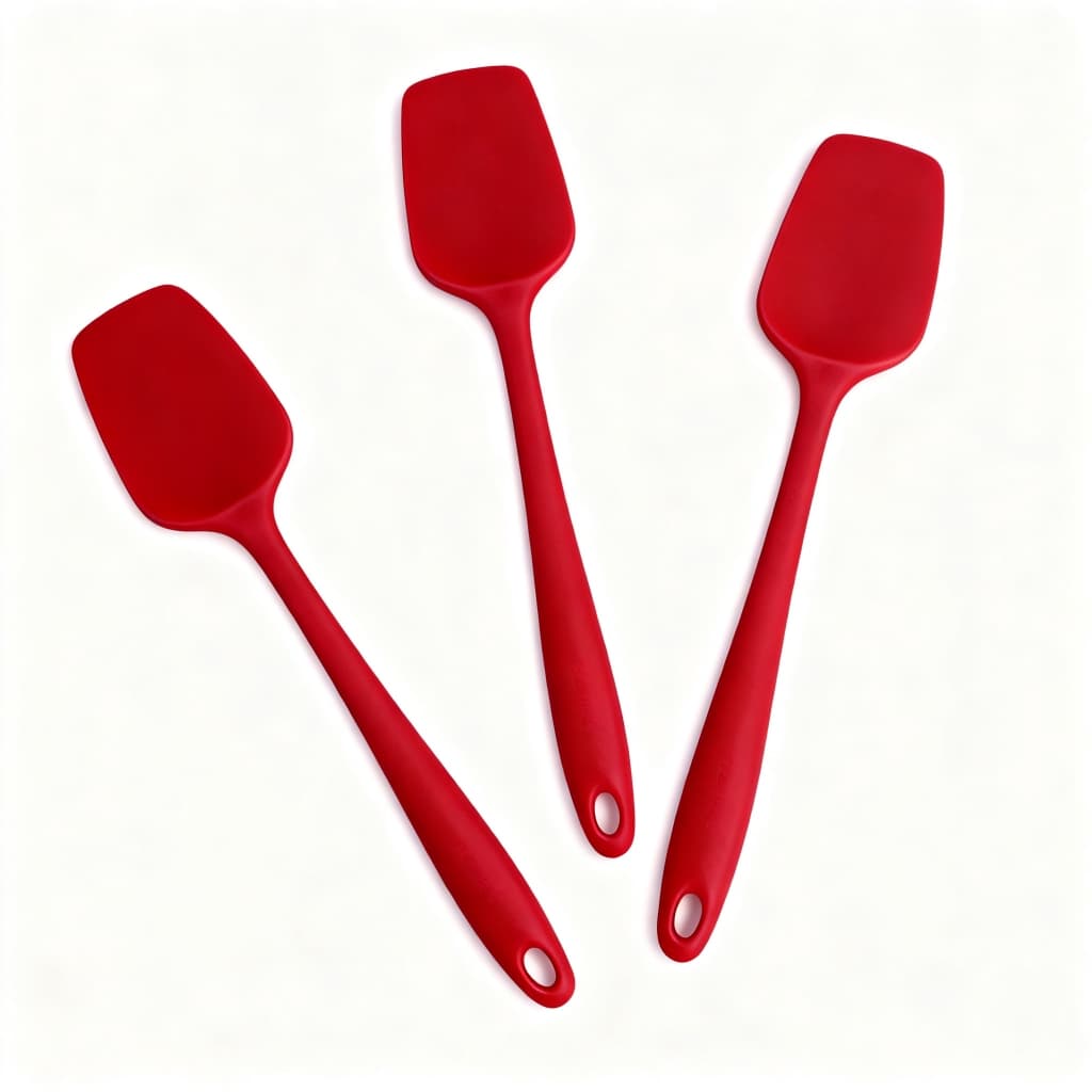 Kit 3 Espátula de Silicone Vermelha Premium 27cm Para Cozinha Flexível Resistente Fácil de Limpar