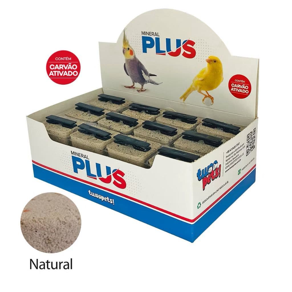 Pedra de Cálcio Mineral Plus para Pássaros Caixa com 24 Unidades de 32G Cada Escolha o Sabor