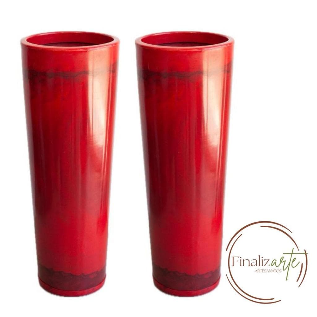 Kit 2 Vasos Polietileno Para Plantas Decorativo Luxo Coluna Ibiza Marmorizado 70cm Com Prato