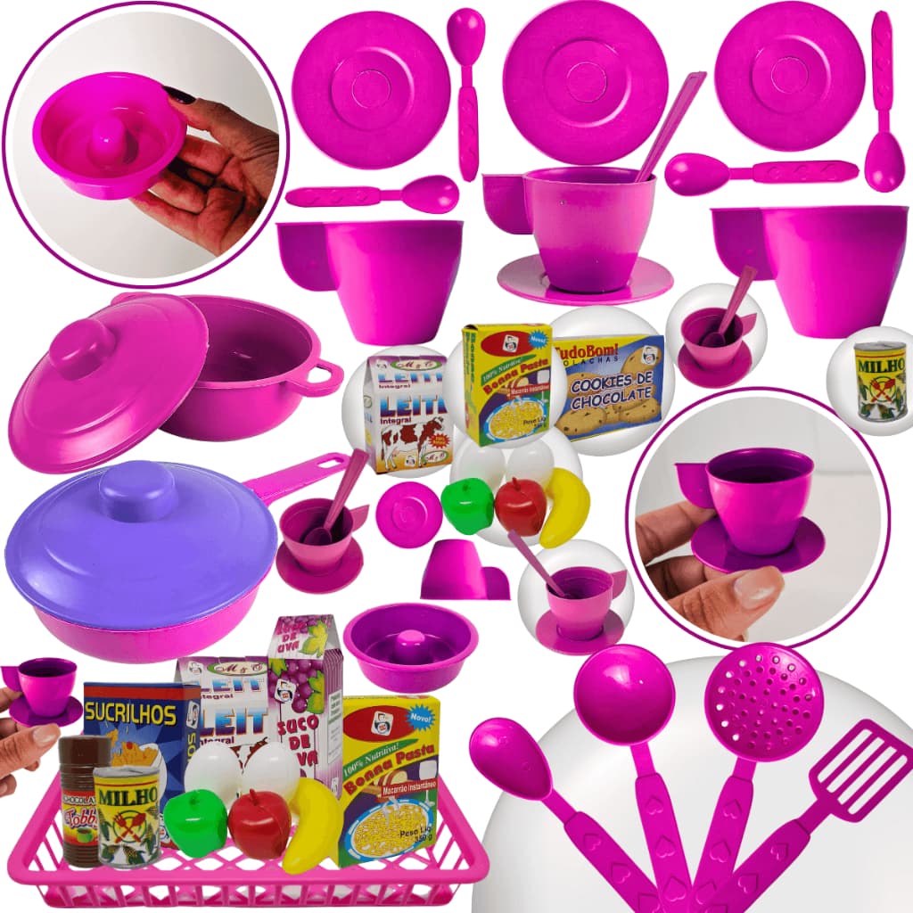 Kit Cozinha Brinquedo Infantil 38 pçs Faz de Conta Panelinhas Xícaras Comidinhas Menina