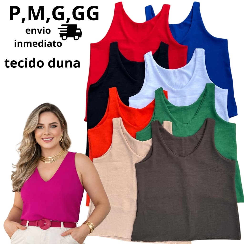 Blusa Regata Feminina Elegante duplo forro em Tecido Duna Lisa Básica com Alça Larga Grossa