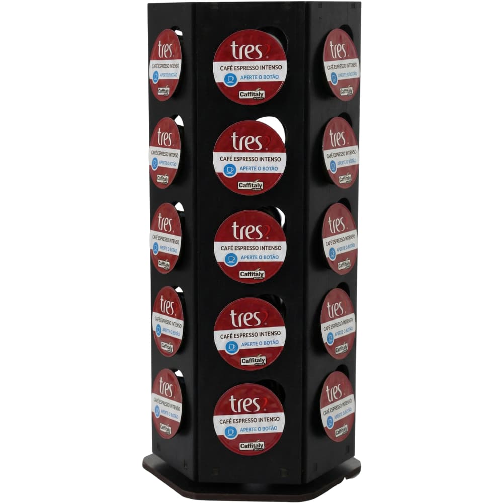 Porta Cápsulas Três corações Giratório Preto Cantinho do café Pouco Espaço