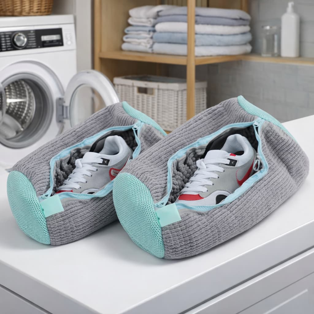 Saco de Lavar Tênis e Sapato em Malha para Lavanderia Anti Deformação Viagem Armazenamento
