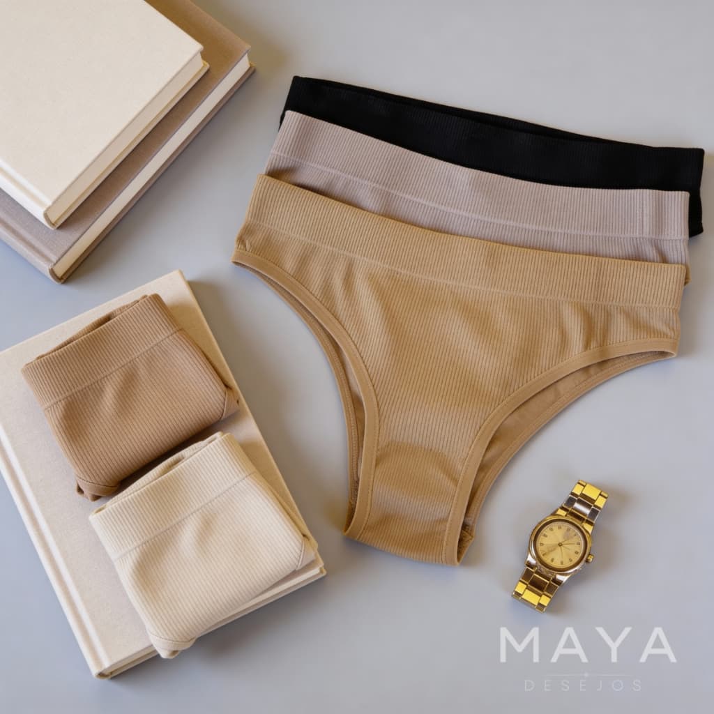 Kit Calcinhas Femininas Poliamida Canelada Conforto para o Dia a Dia Sortidas