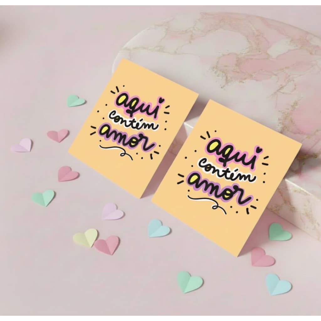 100/ 50 Unidades Mini Tag Cartão Aqui Contém Amor 4.5cm Couchê 240g