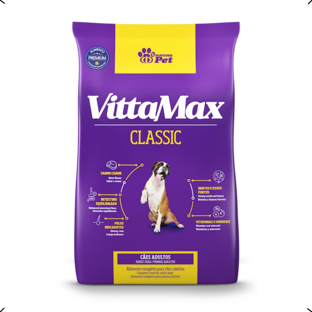 RAÇÃO PREMIUM VITTAMAX CLASSIC ADULTO TODAS AS RAÇAS 15KG