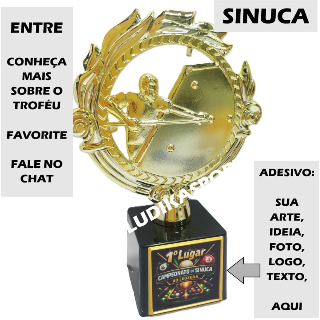 1 a 5 Troféu Sinuca Mold Ouro 19cm BL1 {Personalizo} Kit Desconto } Jogador Mesa Caçapa Taco Bola