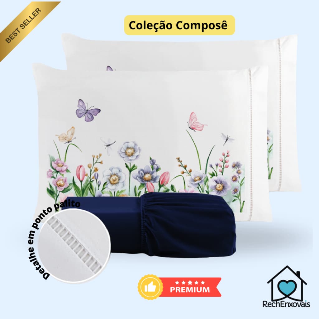 Kit Jogo De Lençol Micropercal 400 Fios Fronha Estampada Ponto Palito