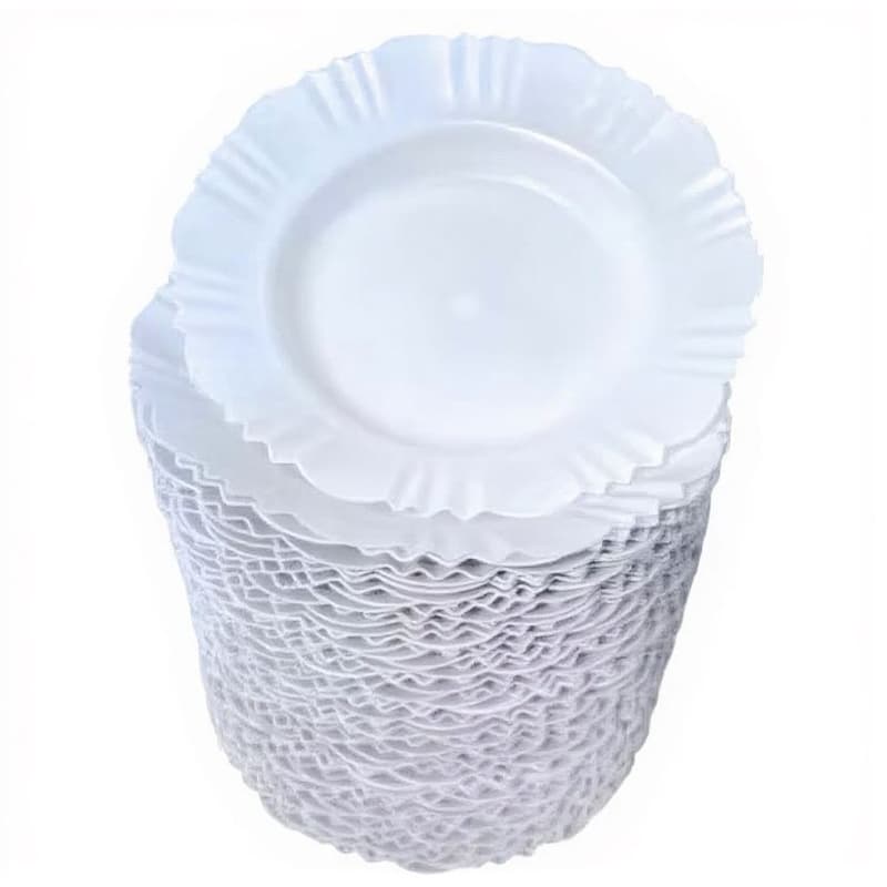Kit 100 prato fundo com borda branco refeição churrasco festa prato redondo plastico branco
