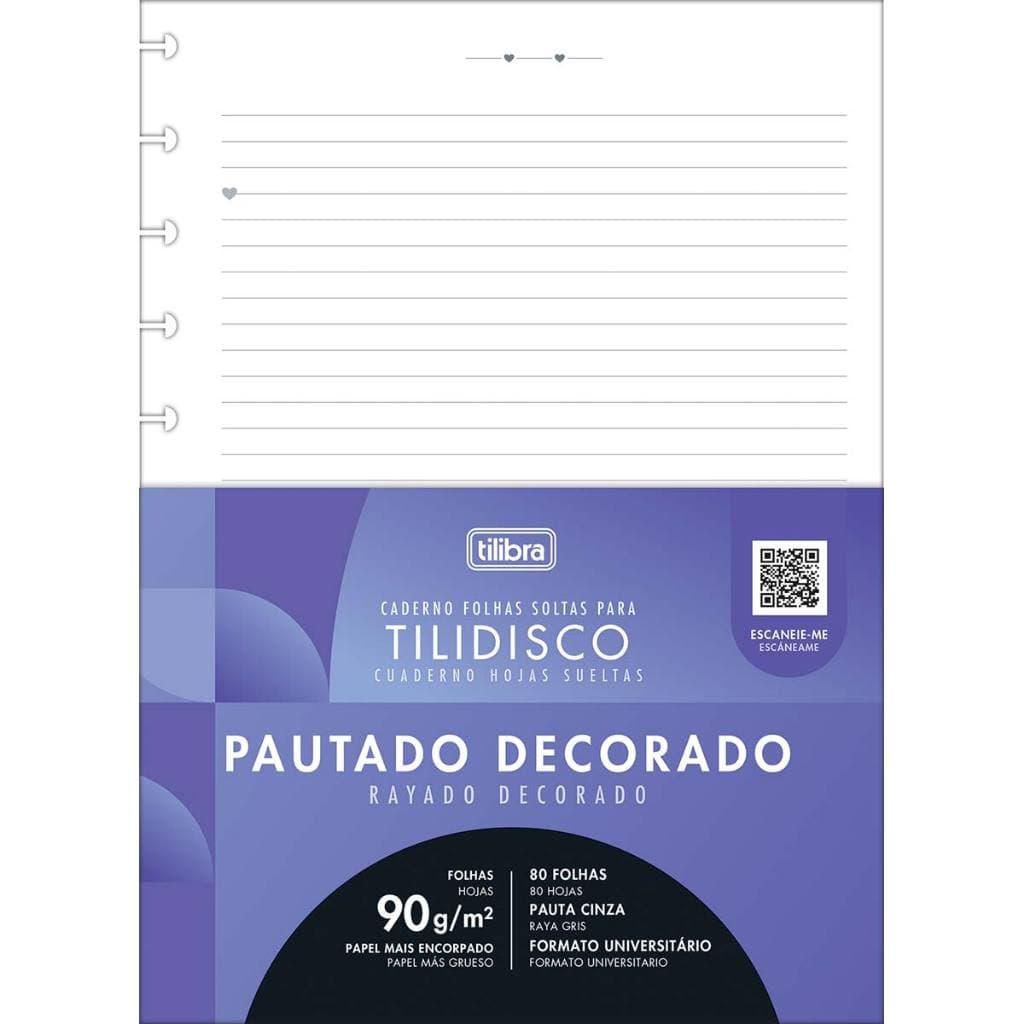 Tilibra - Refil para Tilidisco Universitário Pautado, 80 Folhas, 90 g/m² - furação para 11 discos