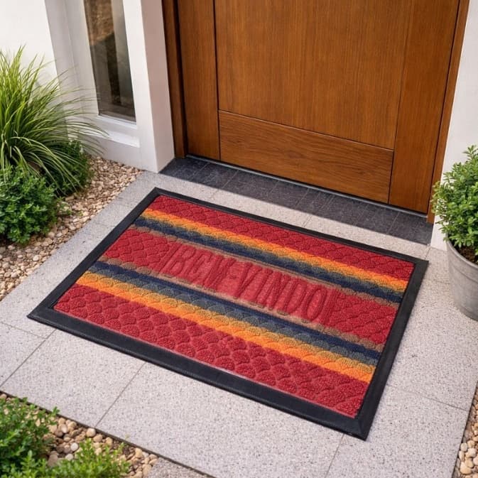Tapete Capacho De Entrada Bem Vindo  Listrado Antiderrapante Pvc Cores