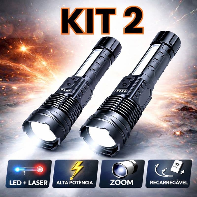 Lanterna Tática LED com Laser de Alta Potência Militar Super Forte com Zoom Recarregável USB para Emergência 1568