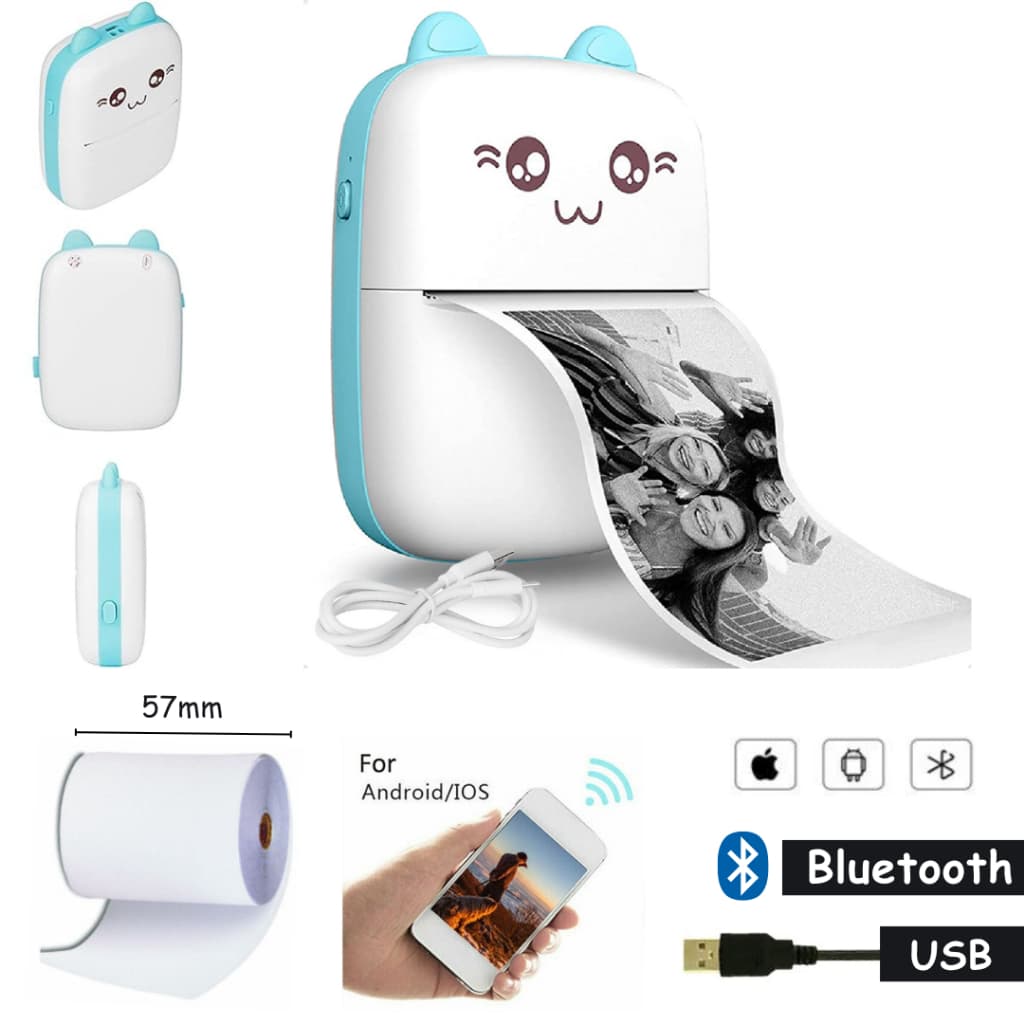 Mini Impressora Termica Máquina de Imprimir Portátil Bluetooth de Fotos (Cor Azul)