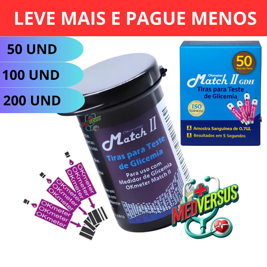 Tiras Glicemia Teste Glicose diabetes MatchII Ok Meter C/50 UND